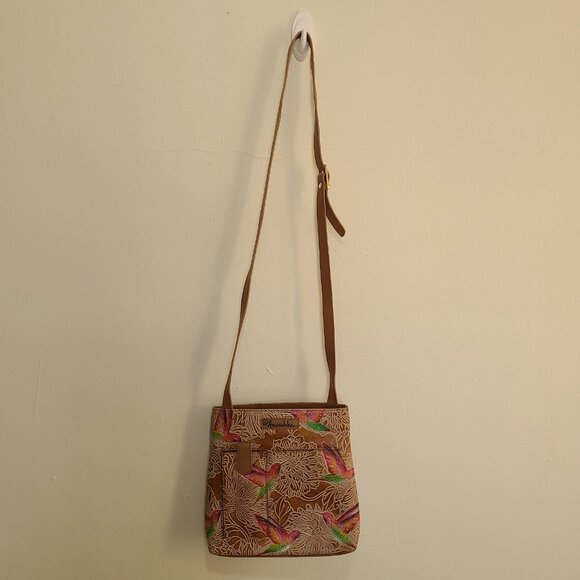 Anuschka Medium Crossbody With Double Zip Pockets Tooled Birds Tan - Picture 2 of 12